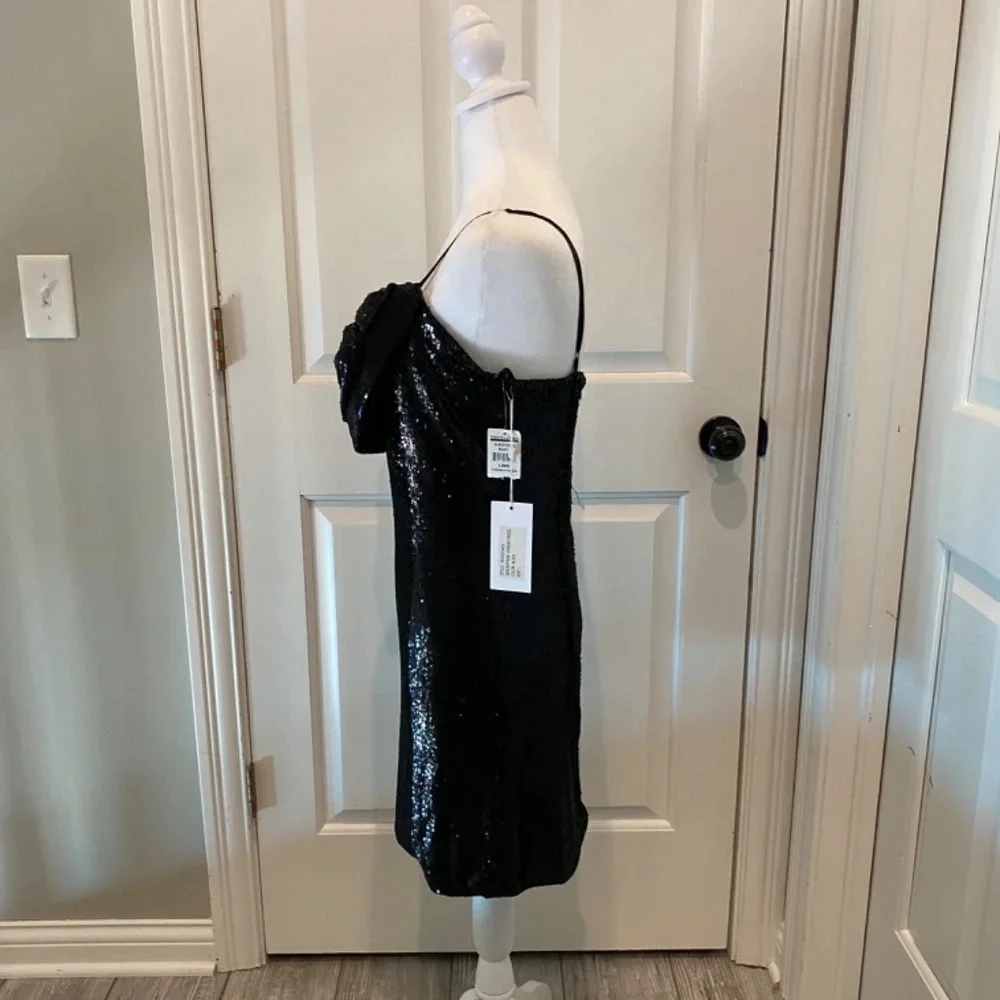 New! Ronny Kobo Lindsay Sequined Bow Mini Dress Black, 16648